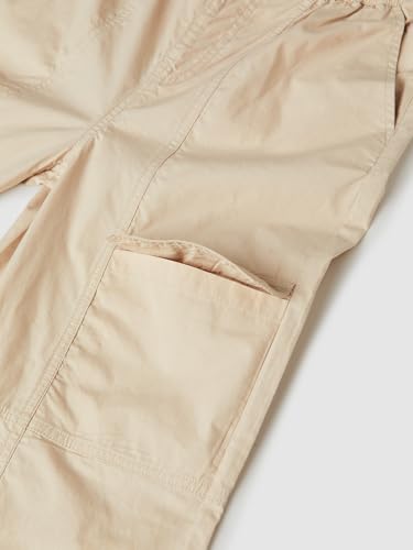 Max Girls Solid Cargo Trousers, Beige, 8-9 Y