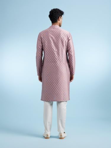 DIWAS BY MANYAVAR Men's Viscose Blend Self Design Kurta Pyjama Set (Pink,M)