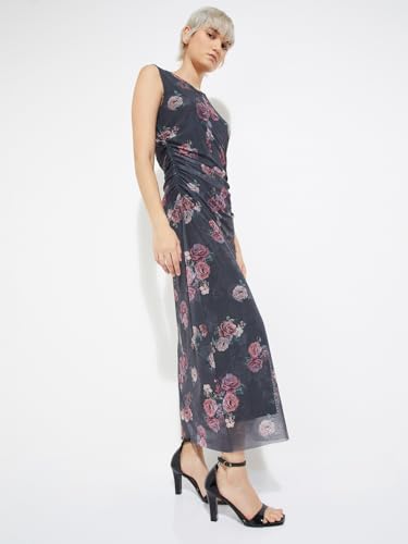 Max Alaya F x URB_N Women Floral Print Bodycon Dress (Grey_L)