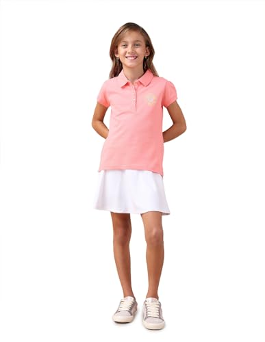 U.S. POLO ASSN. Kids Kids Relaxed fit Girls Cotton Printed Short Sleeves Polo T-Shirts (UGSS25PTS203_Pink_8-9Y)