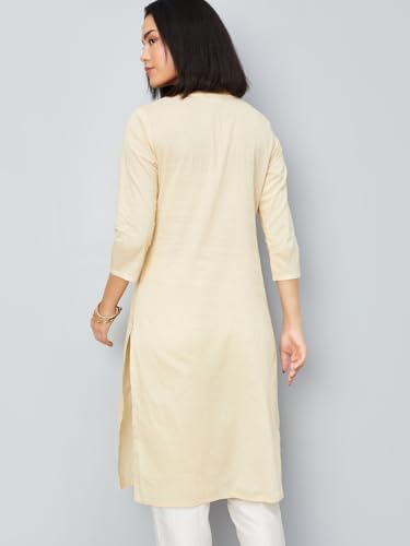 Max Women Thread Embroidered Kurta, Beige, XXL