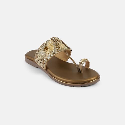 Mochi Women Antique Gold Chappals UK/4 EU/37(35-2374)