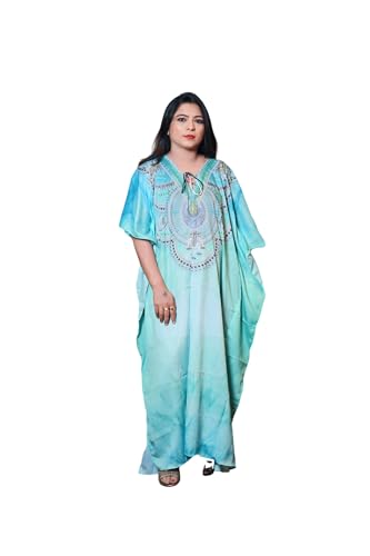 CURVSHAPE Crepe Digital Print Long Green Kaftan ; Freesize zz-110