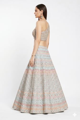 Kuber Enterprise Women’s Seagreen Crush Silk Zari Embroidery Work Semi Stiched Lehenga Choli(SEAGREEN-V3-330)