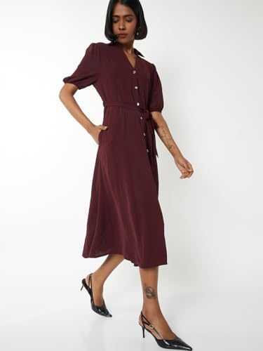 Max Women's Polyester A-Line Below The Knee Dress (DTI3905_Maroon