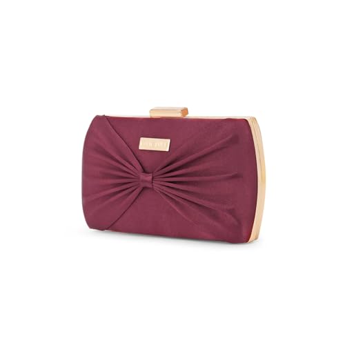 Lavie Lx Satin Synthetic Zipper Closure Women's Clutch (MAROON, LARGE)