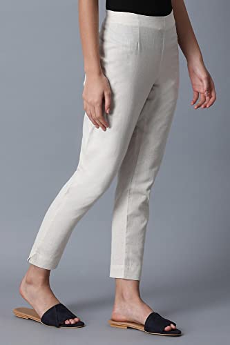W for Woman White Solid Mid-Rise Cotton Flax Slim Pants (Size: 3XL)-WCR60151-211345