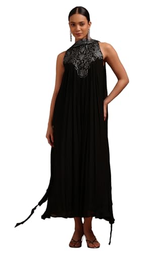 Soch Women's Chinon Calf Length Dress (BDS-FWA5KU61569_Black