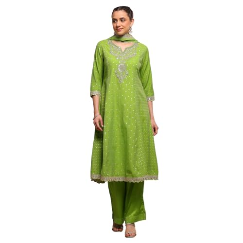 Biba Women's Cotton Kurta Set (SKDVRNSI30720AW25LIM_Lime Green