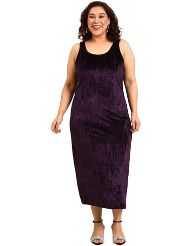 The Pink Moon Women's Plus Pleated Velvet Bodycon Dress (DRS_BC_PURVLVT 5XL) Purple