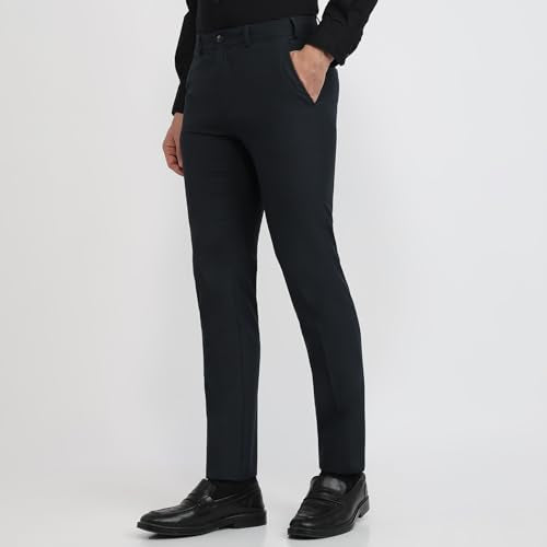 Raymond Men Slim Fit Solid Pattern Polyester Blend Flat Front Formal Trouser Dark Green