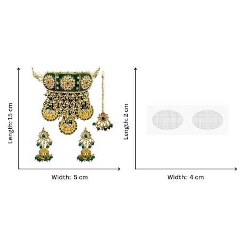 ACCESSHER Gold Plated Green Meenakari Rajwadi Style Choker Set with Earrings & Maangtikka with a Pair of Transparent Maagtikka Supporter Patch | For Women & Girls