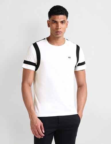 Arrow Sport Mens White Solid Crew Neck Short Sleeve Men's T-Shirts & Polos (ASAEOTS5126_White_M)