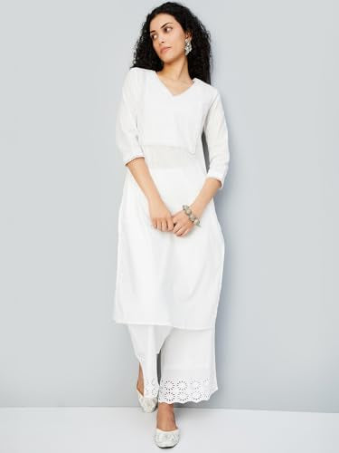 Max Women Cotton Blend Regular Fit Kurta (NCEKSP25AD_White, XL