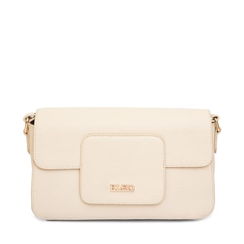 KLEIO Vegan Leather Box-Shaped Monochromatic Handbag for Women (Cream) with Magnetic Closure