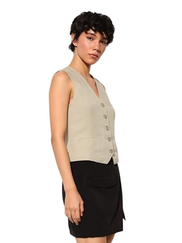 ONLY Women Regular Fit Beige Waistcoat