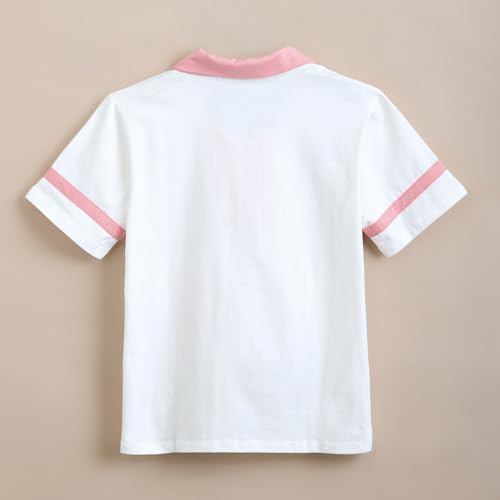 Hopscotch Girls Short Sleeves White Typography Print Skirt Set For Ages (10-12 Years)