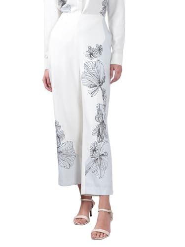 VERO MODA Women's Straight Fit High Rise White Pants