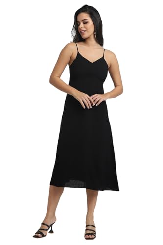 Forever 21 Women's Polyester Modern Knee-Length Dress (FWA24CDRF010702_Black