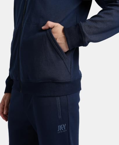 Jockey AM61 Men's Super Combed Cotton Rich Pique Fabric Ribbed Cuff Hoodie Jacket_Navy_L