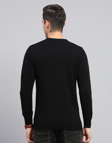 Monte Carlo Mens Black Self Design Round Neck Full Sleeve Pullover - 1243242RN-1-42