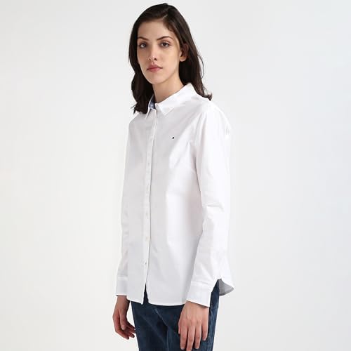 Tommy Hilfiger Women White Solid Cotton Full Sleeve Shirt