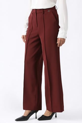 Women Maroon Solid Formal Trousers