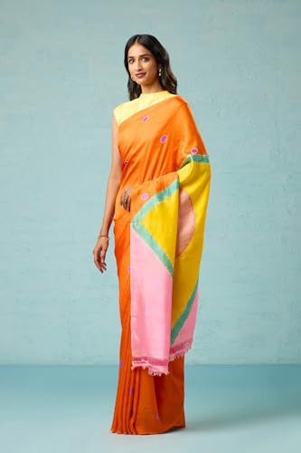 Taneira Women Orange Chattisgarh Pure Silk Hand Painted Saree with Unstitched Blouse Piece (SAAFWIHSS0101-Dark Orange)