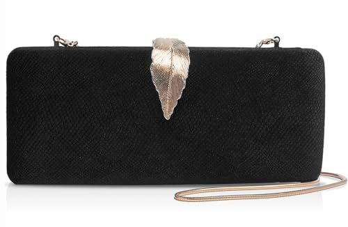 INOVERA (LABEL) Clutches for Women, Girls - Ladies Stylish Evening Party Hand Clutche - Wedding Bridal Purse - Crossbody Sling Bag with Chain (Black)
