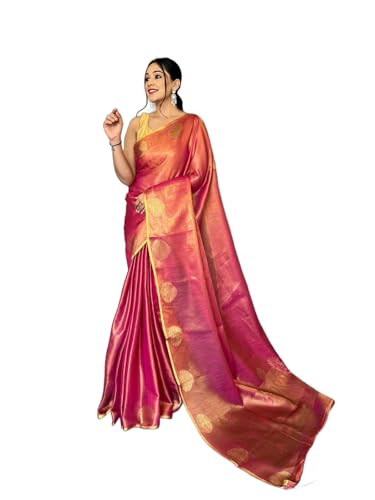 SWORNOF Gold-Toned Woven Design Silk Zari Tissue Saree | Saree for Women | Soft and Skin Friendly (RANI)