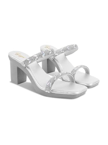 SVYA Comfortable Heel Sandals for Women and Girl. (Silver, UK Footwear Size System, Adult, Women, Numeric, Medium, 6)