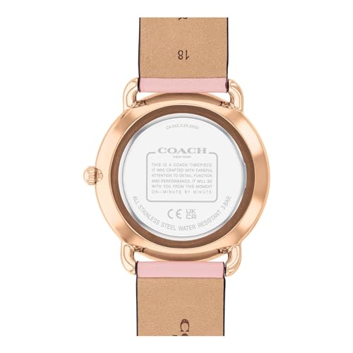 Coach Elliot Qtz Basic Rose Gold Round Dial Women's Watch|Pink Calfskin Material|Pink Color Band - 14504288