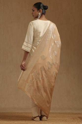 Soch Womens Beige Art Silk Embroidered Suit Set With Zari