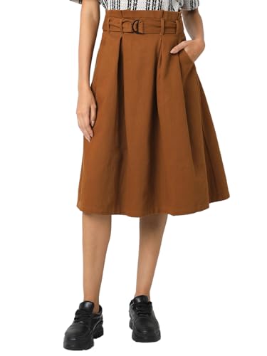VERO MODA Women Solid Brown Cotton A-Line High Rise Skirt