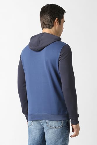 Men Blue Embroidered Hooded Neck Sweatshirt