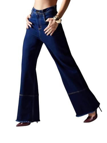 Miss Chase Women's Wide Leg High Rise Clean Look Regular-Length Stretchable Denim Jeans (MCSS24DEN79-02-956-32, Stormfront Blue, 32)