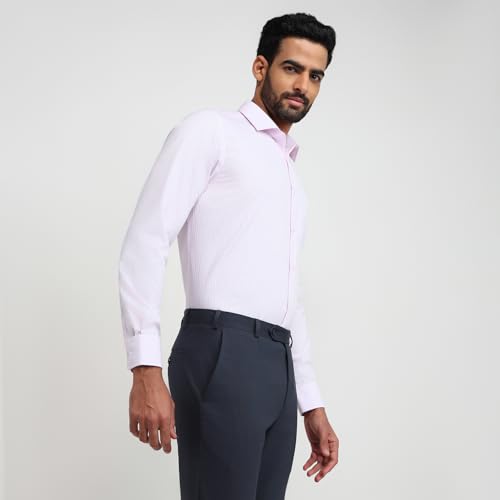 Park Avenue Men Reguler Fit Stripe Pattern Pure Cotton Semi Cutaway Collar Full Sleeve Formal Shirt Red