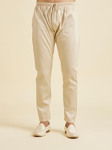 Manyavar Men's Cotton Solid Kurta Set (Natural,S)