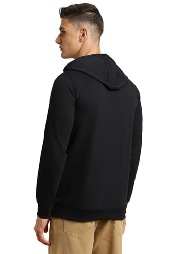 FOREVER 21 Men's Cotton Blend Hooded Neck Sweatshirt (FMA23CATF0005_Black