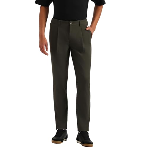 United Colors of Benetton Solid Relaxed Fit Pleated Trousers (Size: 38)-25P4CTWB0928I901 Green