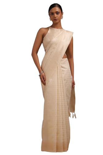 Soch Womens Cream Tussar Woven Design Saree
