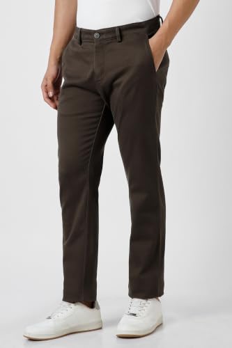 Men Brown Solid Slim Fit Trousers