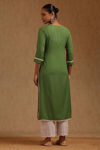 Soch Womens Green Rayon Chikankari Embroidered Kurta