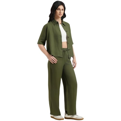 United Colors of Benetton Regular Fit Spread Collar Solid Shirt (Size : XS) - 26P5BML5QB75GOL2 Olive