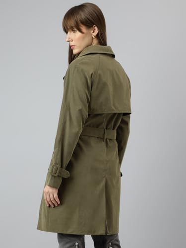 Latin Quarters Women Khaki Full Sleeve Casual Solid Coat_XL