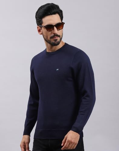 Monte Carlo Mens Solid Navy Blue Round Neck Full Sleeve Pullover (1240504RN-117-46)