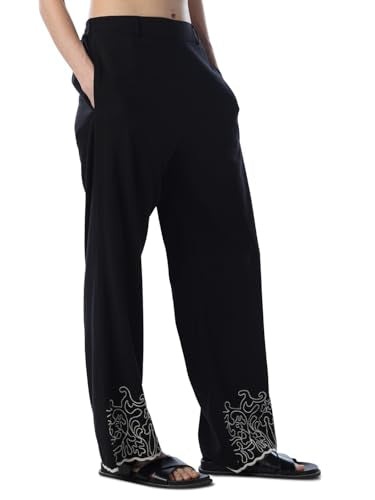 ONLY Women Embroidrey Flared Fit High-Rise Black Pants