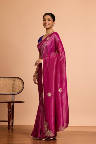 Taneira Women Purple Bengal Pure Tissue Organza Embroidered Saree with Unstitched Blouse Piece (SAIP01AC2159-Purple)
