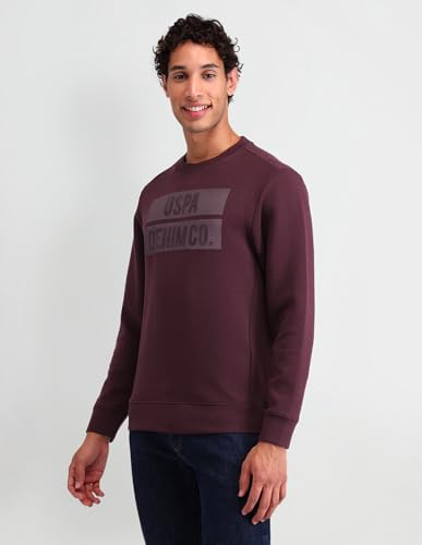 U.S. Polo Assn. Denim Co. Men's Purple Logo Crew Neck Long Sleeve Casual Cotton Regular Fit Sweatshirt (UDSWS0489_Purple_XL)