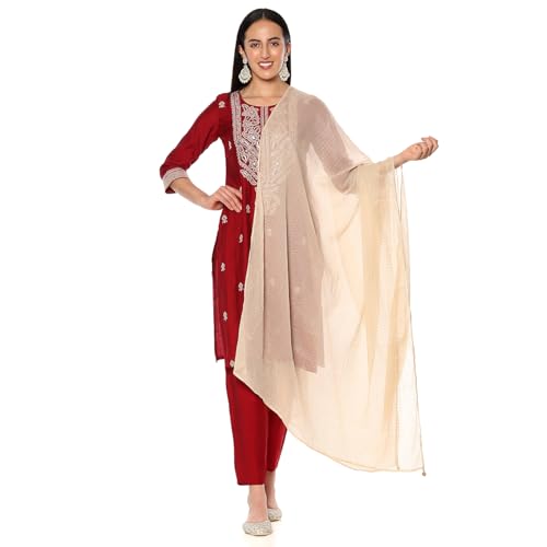 Rangriti Women's Gold Poly Chiffon Dupatta_FREE